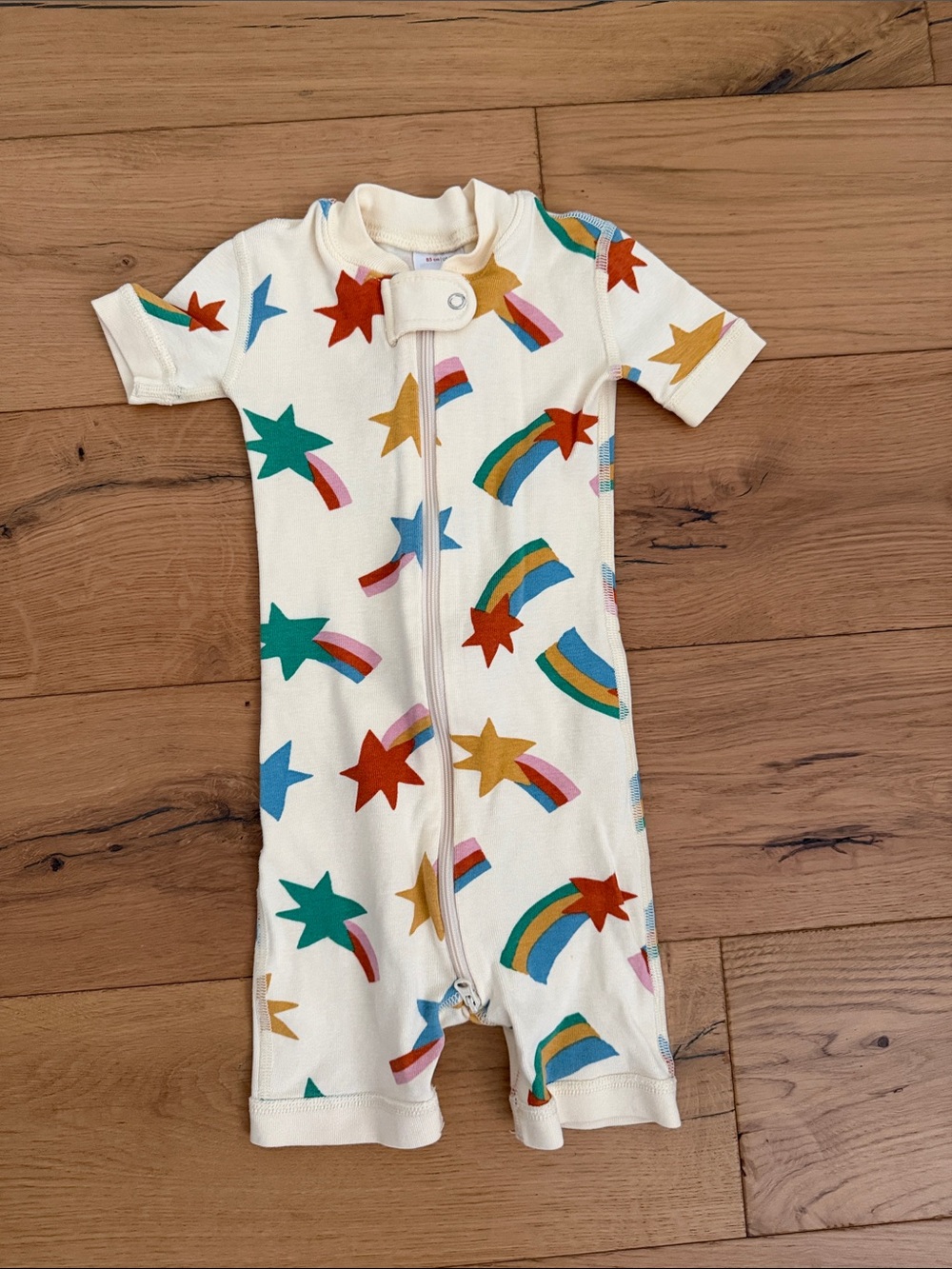 Hanna Andersson Cream Short-Sleeve Bodysuit with Colorful Stars & Rainbows